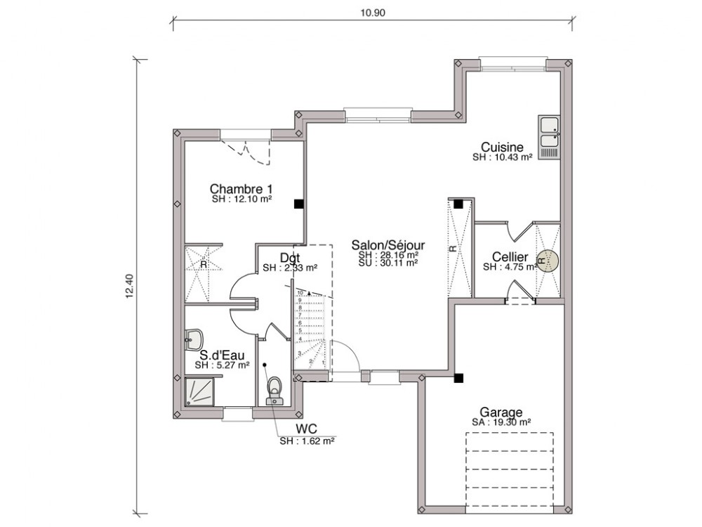 plan maison moderne en h